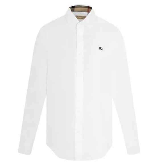 Burberry Men’s Cambridge Logo Embroidered Button Up Long Sleeve Shirt Wh… - Picture 1 of 9